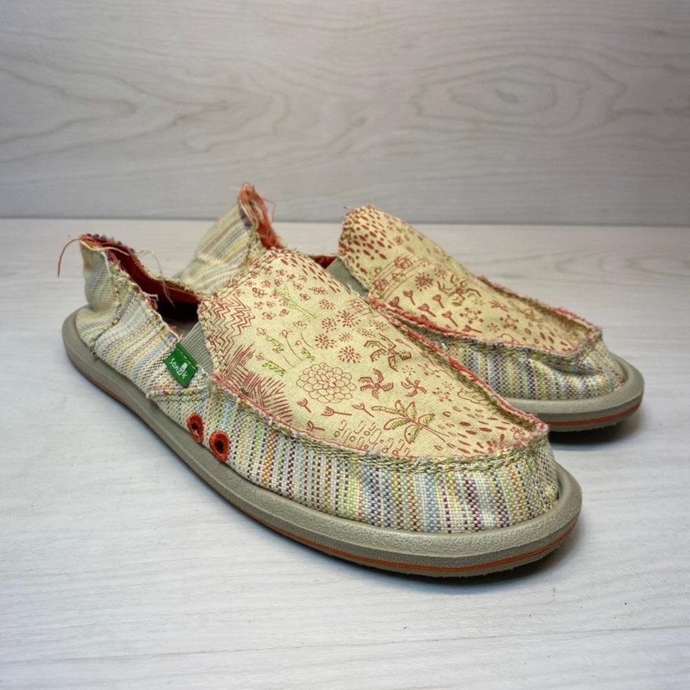 Sanuk Womens 8 Sidewalk Surfer Slip On Loafer‎ Boho Multicolor Floral Striped